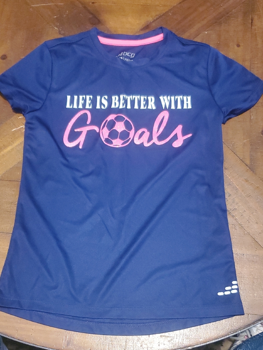 bcg Navy Short-Sleeve Soccer Graphic Tee with Pink Print